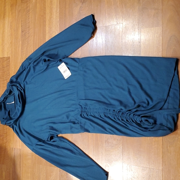 Free People Sundown Cowl blue neck ruched midi sneath dress long sleeves Large - Picture 5 of 13